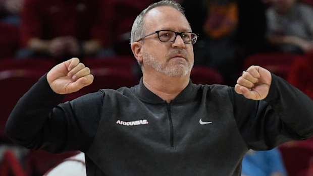 Razorbacks coach Mike Neighbors during game against Georgia